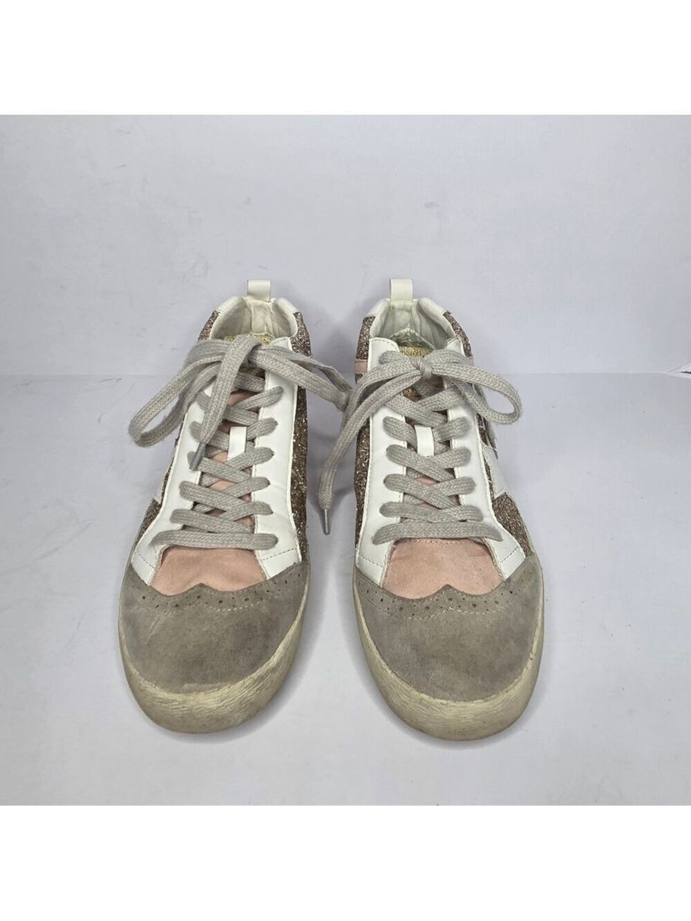 Mi.iM Glitter Star Pink White Mid-Rise Distressed Sneakers Women's Size 8.5 - Picture 2 of 12